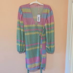 Modcloth sparkly pastel striped wrap dress new with tags